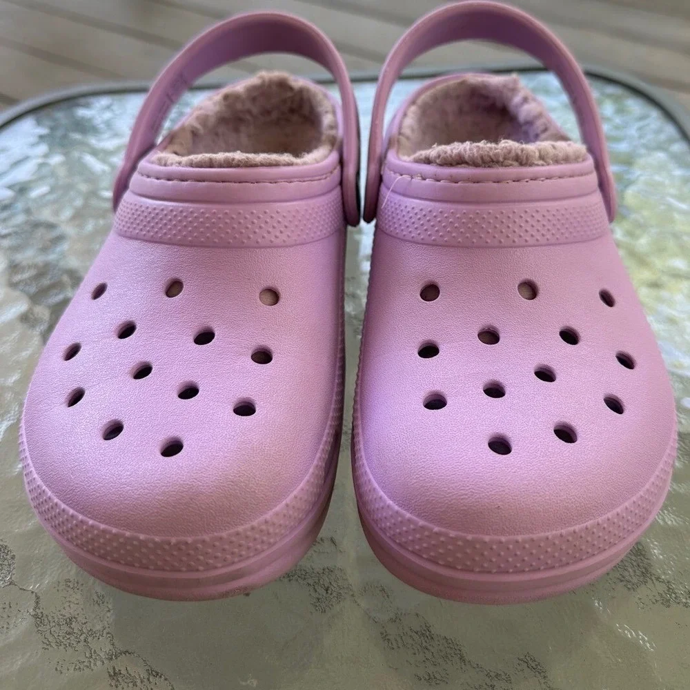 Crocs Classic Lined Clog Lavender‎ Fuzzy Warm Slip On Shoes Junior Size 3 Crocs